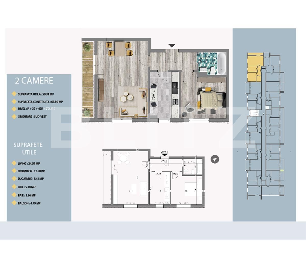 Apartament de 2 camere, 59.31 mp, balcon, finalizare 2022!