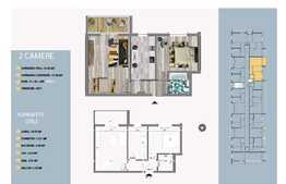 Apartament de 2 camere, 53.49 mp utili, balcon, orientare vest