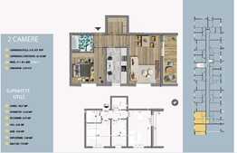 Apartament de 2 camere, 59.42 mp, orientare Sud Est