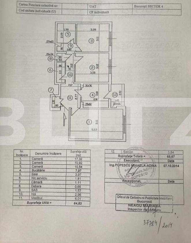 Apartament de 3 camere, decomandat, 65 mp, Berceni