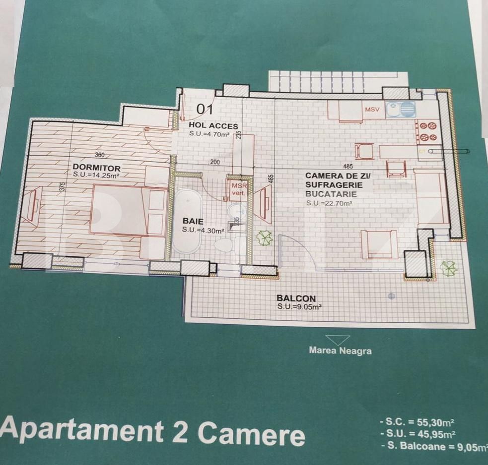 Apartament de 2 camere, 45.95 mp, vedere la mare, in statiunea Mamaia!