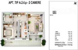 Apartament 2 camere 51.15 mp si terasa 16.20 mp, zona Militari
