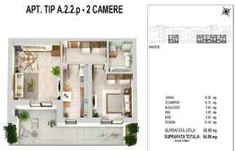Apartament 2 camere 49.40 mp si terasa 15.40 mp, zona Militari