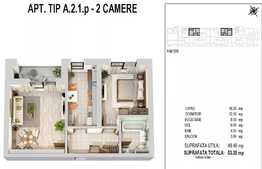 Apartament 2 camere 49.40 mp si balcon 3.95 mp, zona Militari