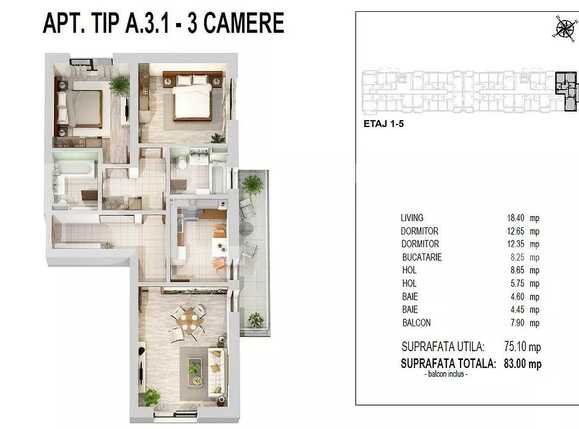 Apartament de vânzare 3 camere Militari - 68298AV | BLITZ București | Poza1