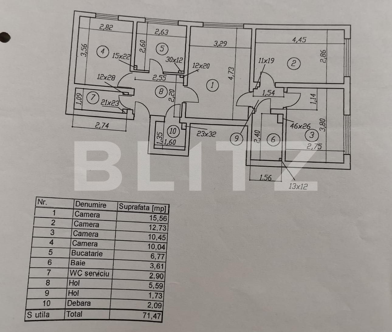 Apartament 4 camere, 71 mp, în zona Vatra Luminoasă