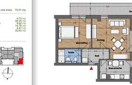 Apartament 2 camere, 52.98 mp, bloc nou, terasa 22 mp zona Pallady