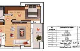 Apartament 2 camere, 46 mp, etaj intermediar, Scoala Americana