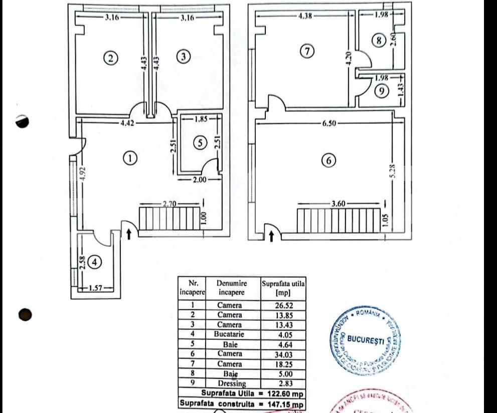 Apartament 5 camere, 124 mp, curte 90 mp, zona Parcul Bazilescu