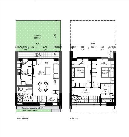 Casa/Villa 3 camere, 76 mp, gradina 33 mp, Pipera