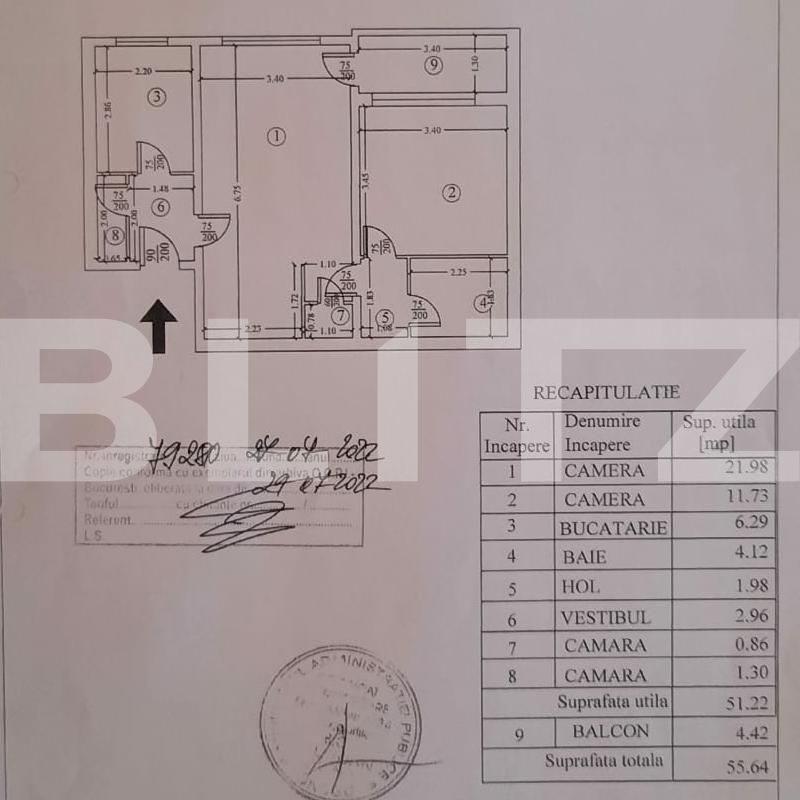 Apartament de 2 camere, 50 mp, zona 1 Decembrie 