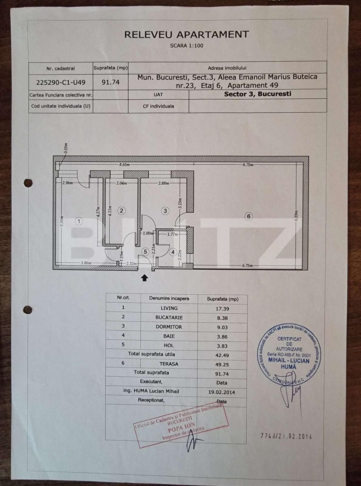 Apartament cu 2 camere 42.49 mp+ terasa 49,25 mp,zona Dristor