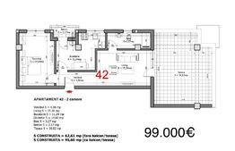 Apartament 2 camere, 63 mp, terasă 30 mp, zona Tunari