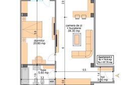 Apartament 2 camere, decomandat, 67.70 mp, zona Centrala