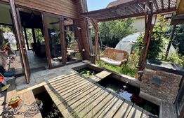Casă de inchiriat, cu 4 dormitoare cu piscină, grătar, iaz și zonă de relaxare