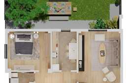 Apartament de 2 camere, 56 mp utili, gradina 34 mp, zona Veteranilor