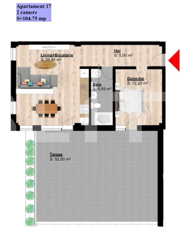 Apartament 2 camere cu terasa de 52mp, finisaje premium, bloc nou 