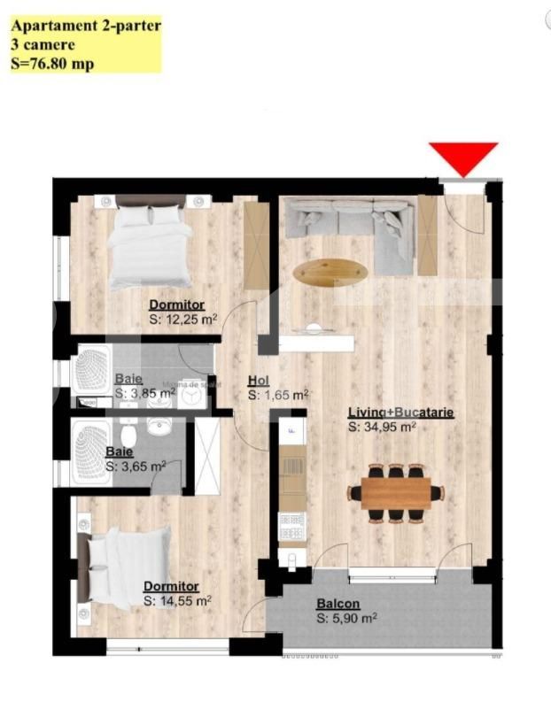 Apartament de 3 camere, 76.80 mp, finisaje premium, bloc nou din caramida