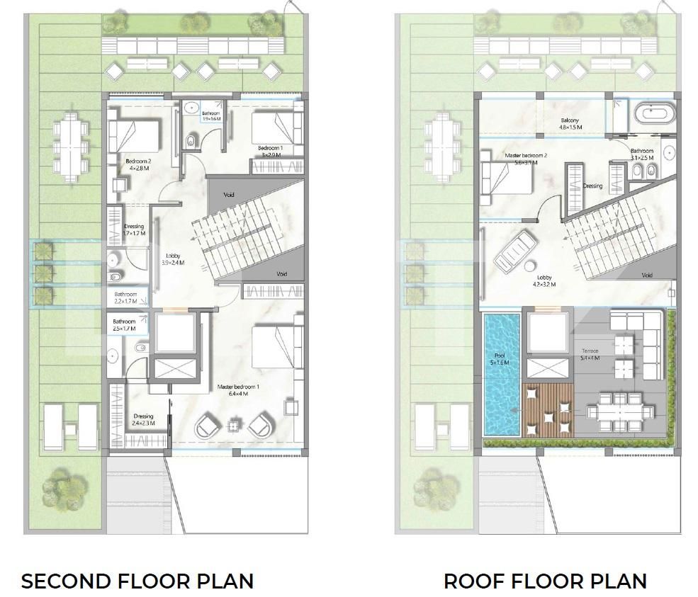 3-storey four-bedroom townhouse, 245 mp, 2 terraces 21,6 mp+52,8mp, 1 pool, Al Barari 