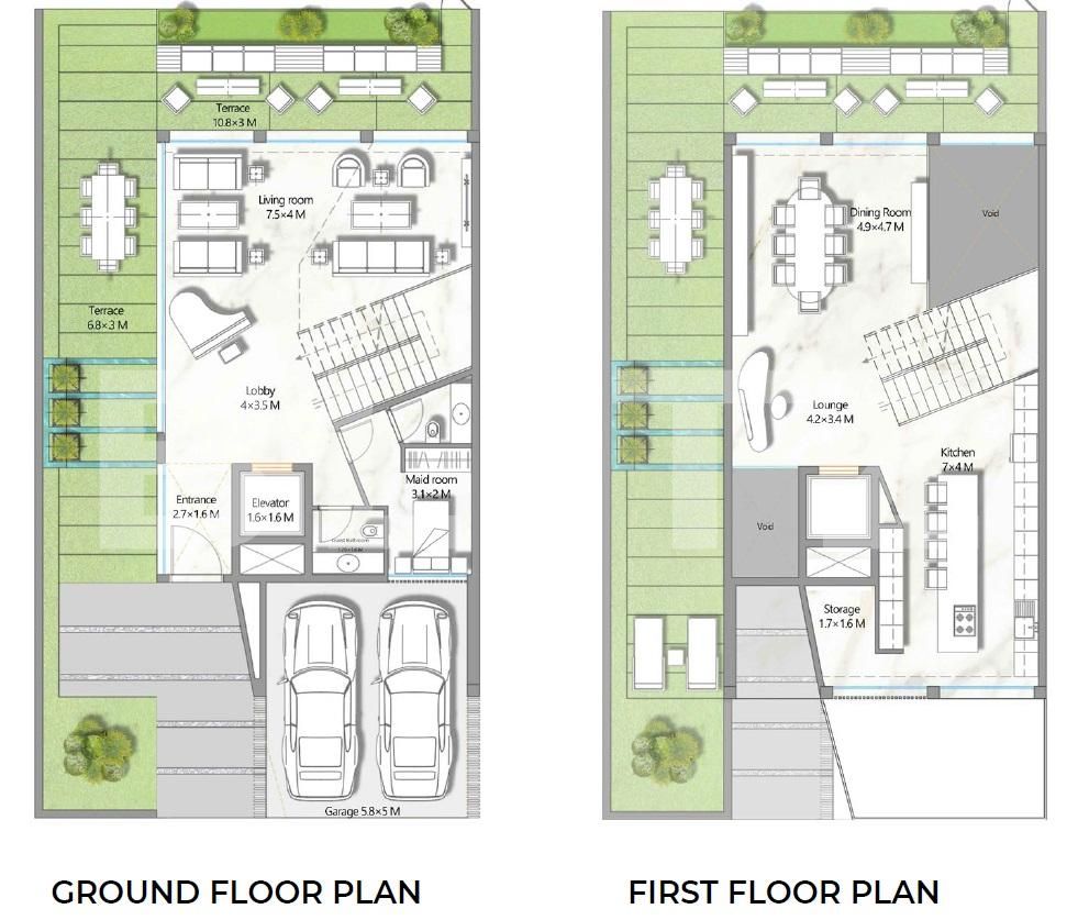 3-storey four-bedroom townhouse, 245 mp, 2 terraces 21,6 mp+52,8mp, 1 pool, Al Barari 