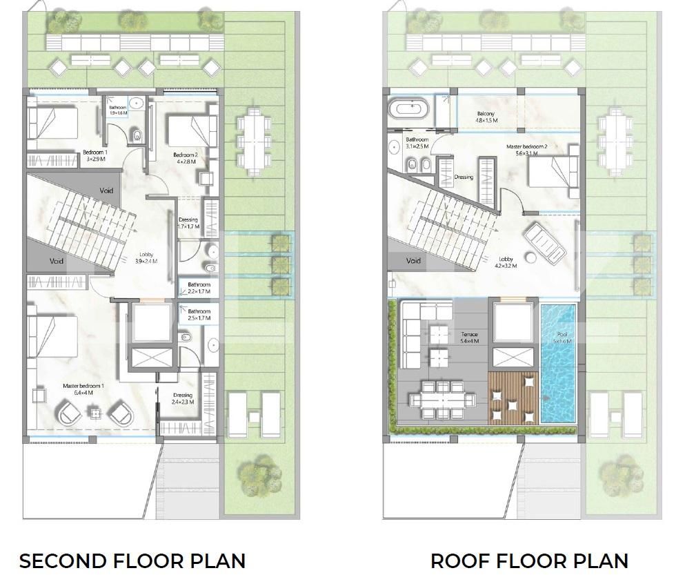 3-storey four-bedroom townhouse, 245 mp, 2 terraces 21,6 mp+52,8mp, 1 pool, Al Barari 