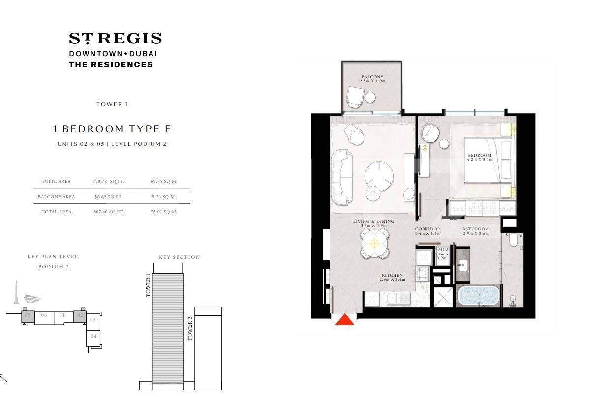 Modern 1 Bedroom Apartment , 69mp, with balcony