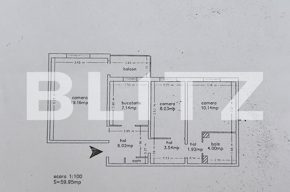Apartament 3 camere, 60 mp, Alexandru cel Bun