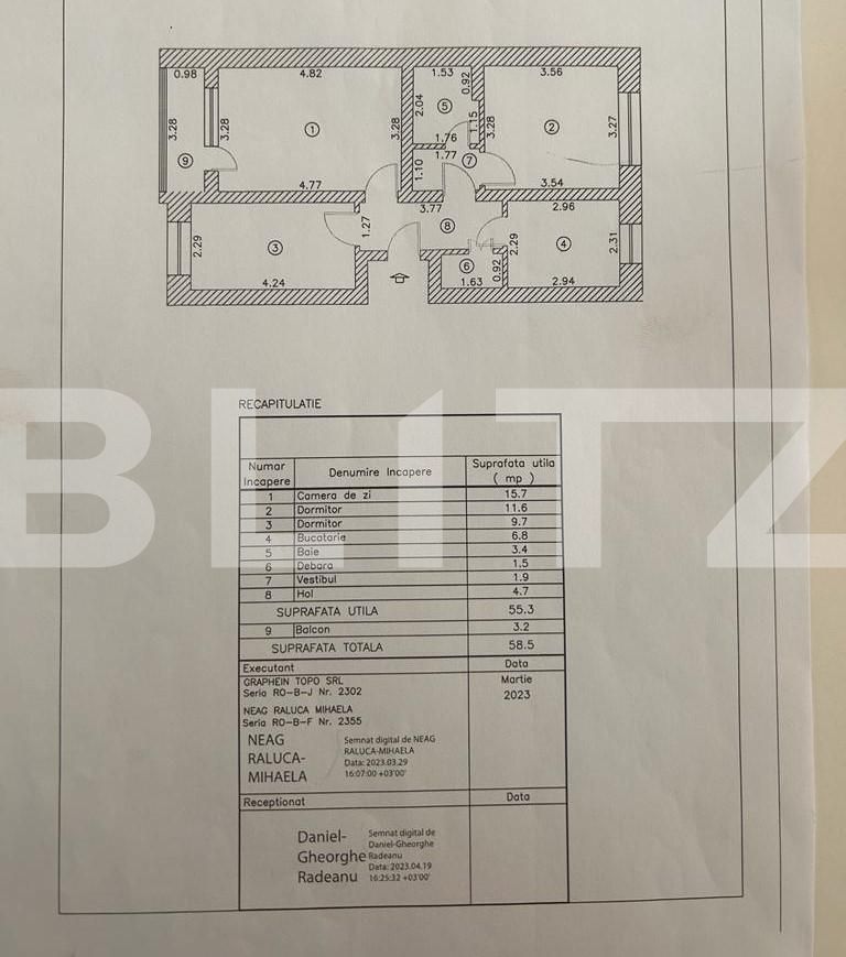 Apartament Tatarasi, 3 camere, 60 mp