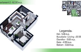 Apartament 2 camere, 42.30mp, Manta Rosie- Hlincea