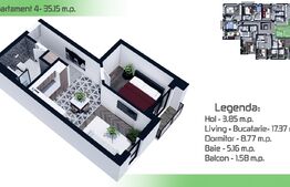 Apartament 2 camere, 35.15mp, Manta Rosie- Hlincea