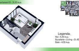 Apartament 1 camera, 31.30mp, Manta Rosie- Hlincea