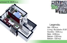 Apartament 2 camere, 38.85mp, Manta Rosie- Hlincea