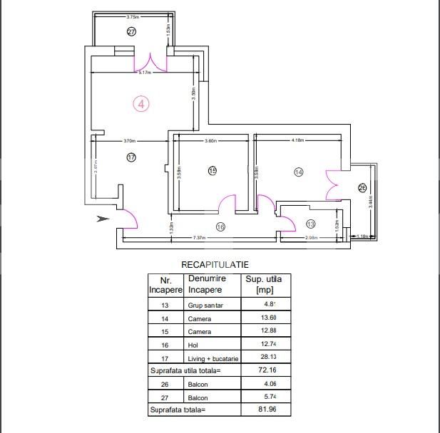 Apartament de 3 camere, 82mp, gradina, 2 locuri de parcare, Aleea Strugurilor