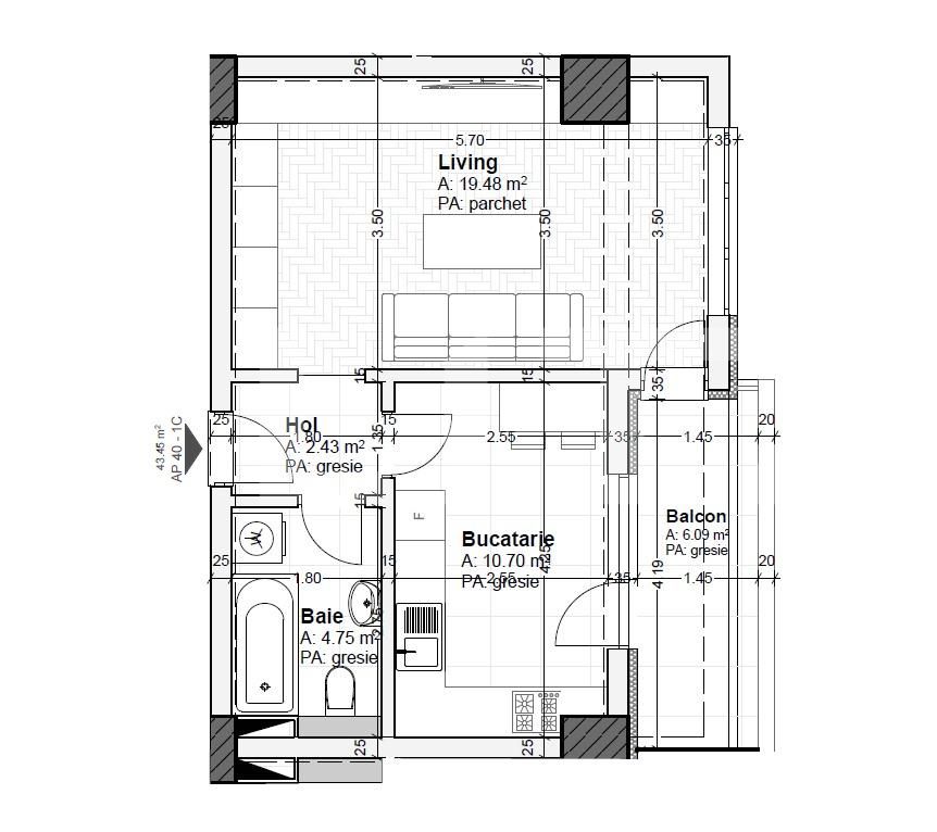 Apartament 1 camera, 44 mp, Aurel Vlaicu