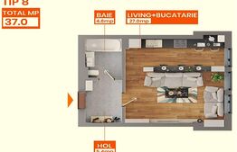 Apartament 1 camera, 37 mp, Dacia