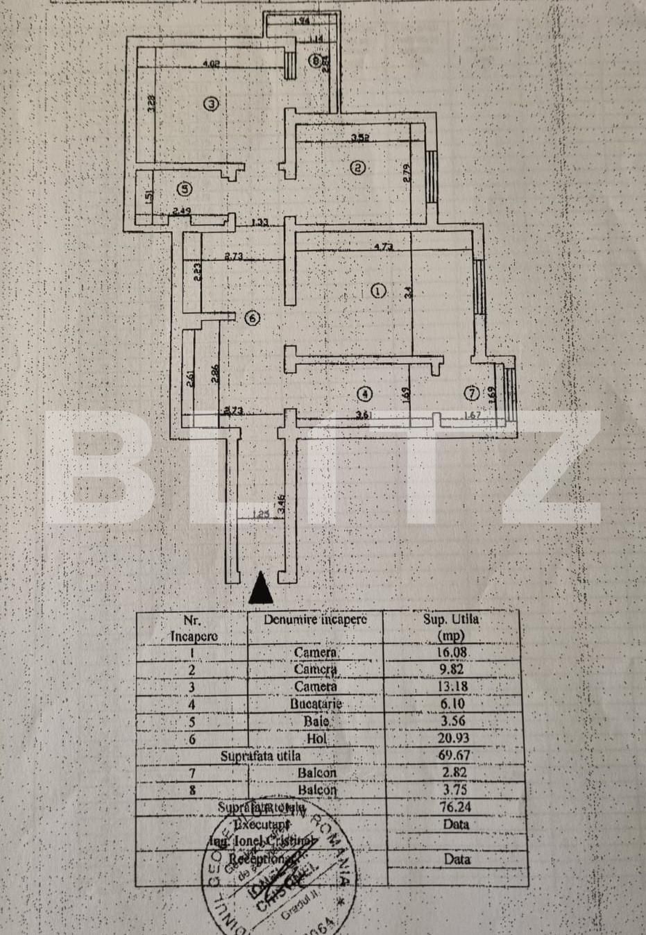 Apartament de 3 camere, decomandat, 76 mp, Centru