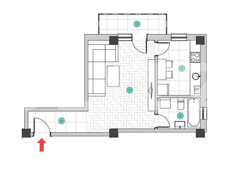 Apartament 1 camera, 42 mp, Galata