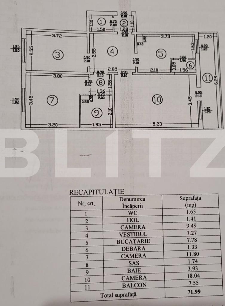 Apartament 3 camere, 72 mp, decomandat, zona Sf. Lazar