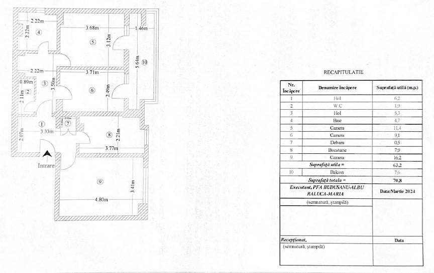 Apartament de 3 camere, decomandat, 2 bai, 71mp, Bvd. Dacia