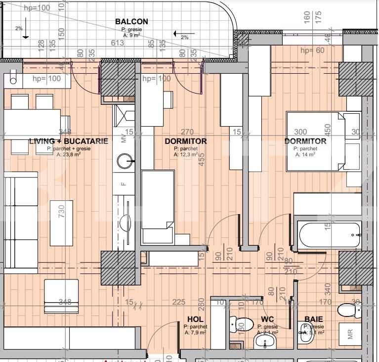 Apartament de 3 camere,65.2 mp utili, bloc nou, zona Cug