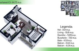 Apartament 2 camere, 44.60 mp, Manta Rosie- Hlincea