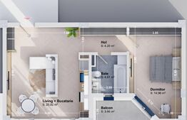 Apartament de lux cu 2 camere, 52,46 mp, zona Rediu
