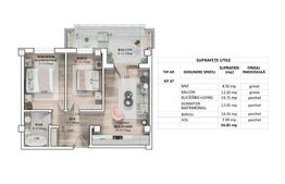 Apartament 3 camere, 66.85 mp, zona Galata 