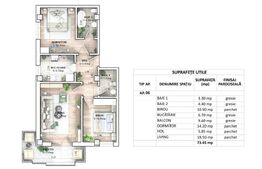 Apartament 3 camere, 73.45 mp, zona Galata