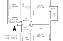 Apartament 3 camere, 48.26 mp, zona Mircea cel Bătrân