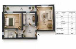 Apartament 2 camere, 56 mp, zona Nicolina - str.Clopotari 