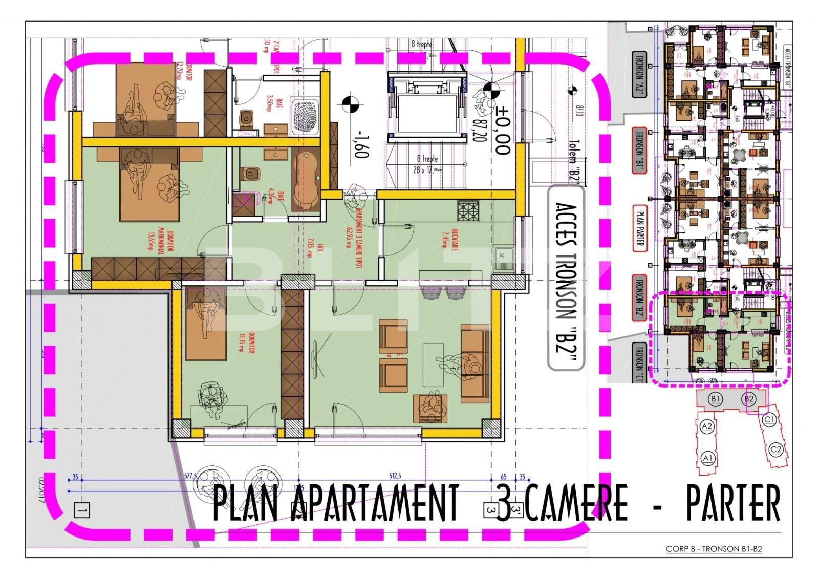 Apartament 3 camere cu gradina de 93 mp, decomandat, zona Pacurari