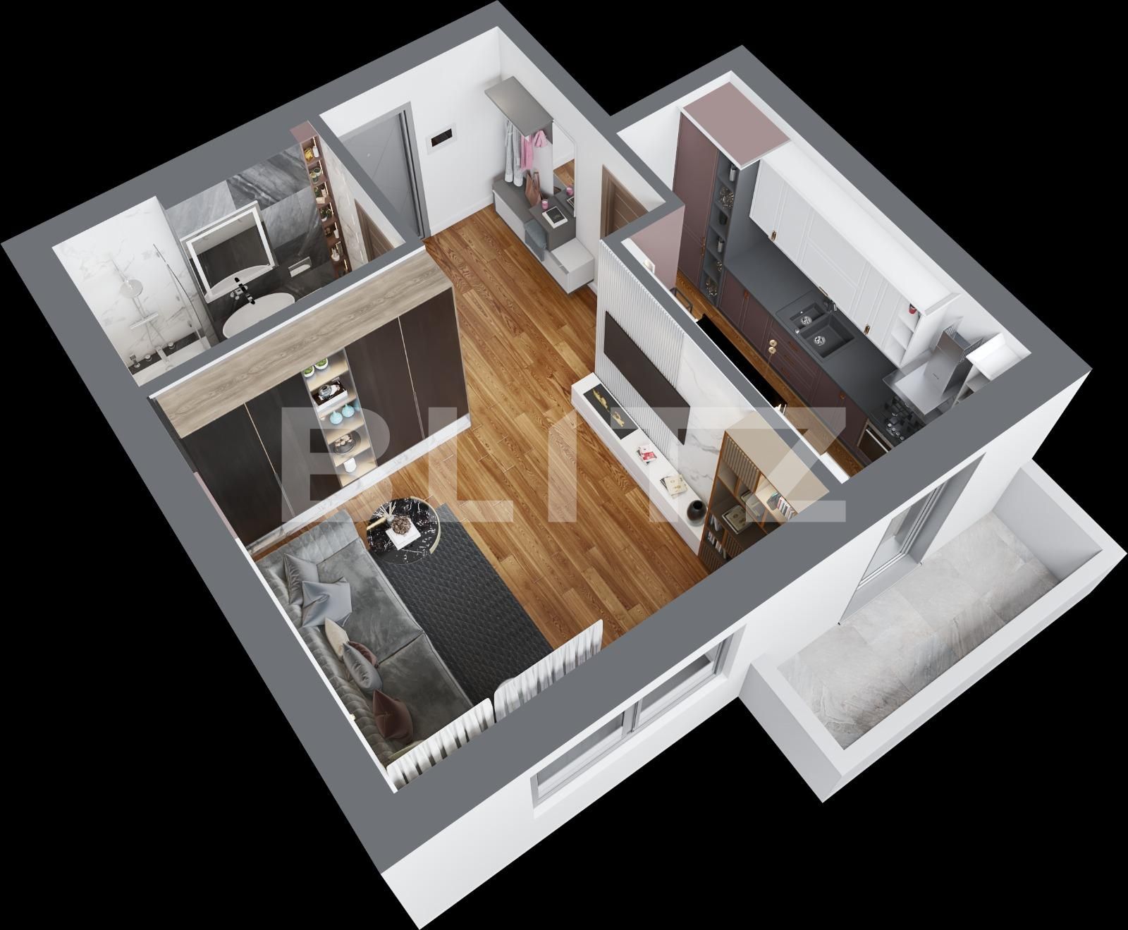 Apartament premium cu sistem smart home, 1 camera, 36.5 mp intr-un cartier rezidential