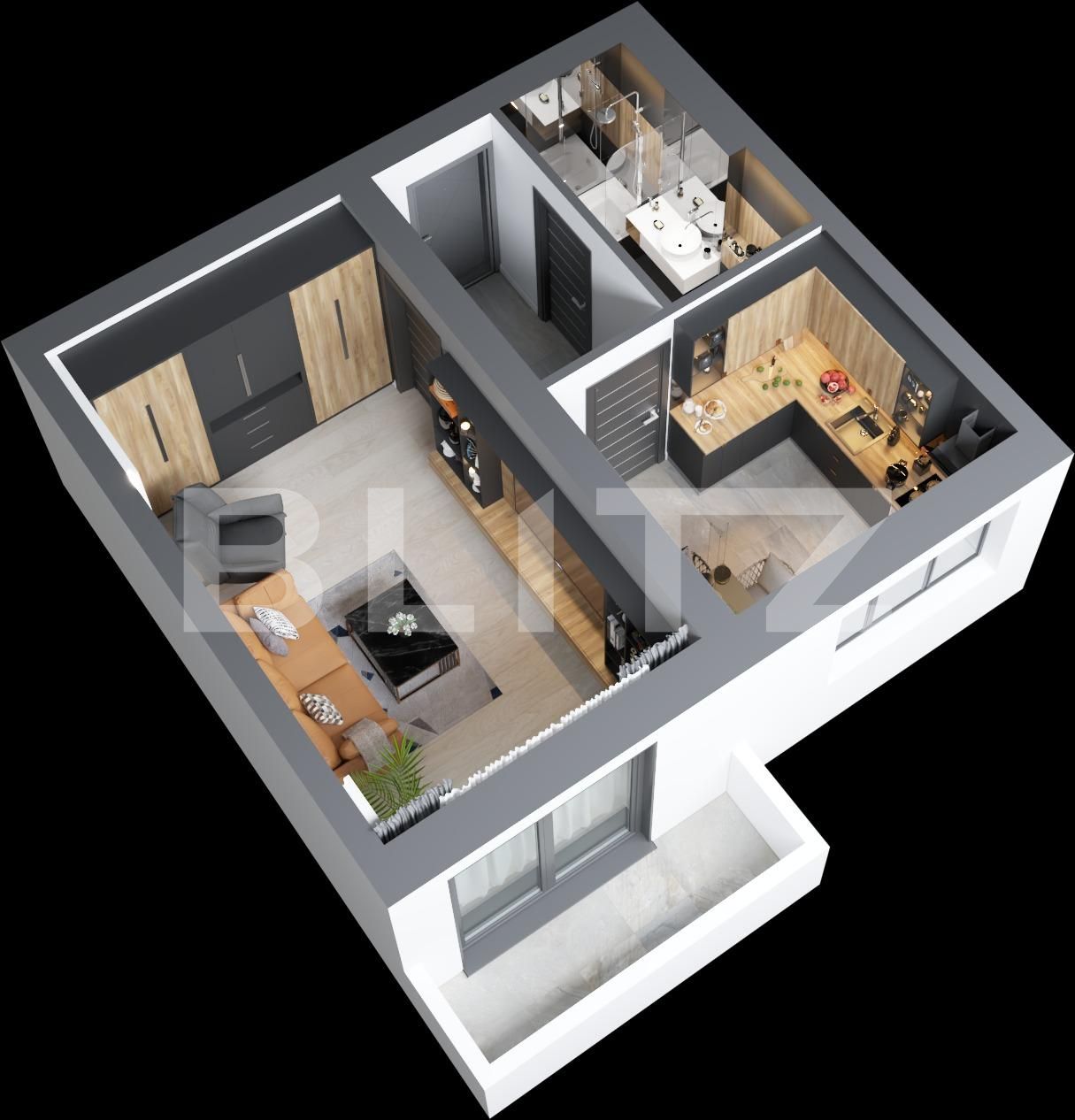 Apartament premium cu sistem smart home, 1 camera, 38.5 mp intr-un cartier rezidential