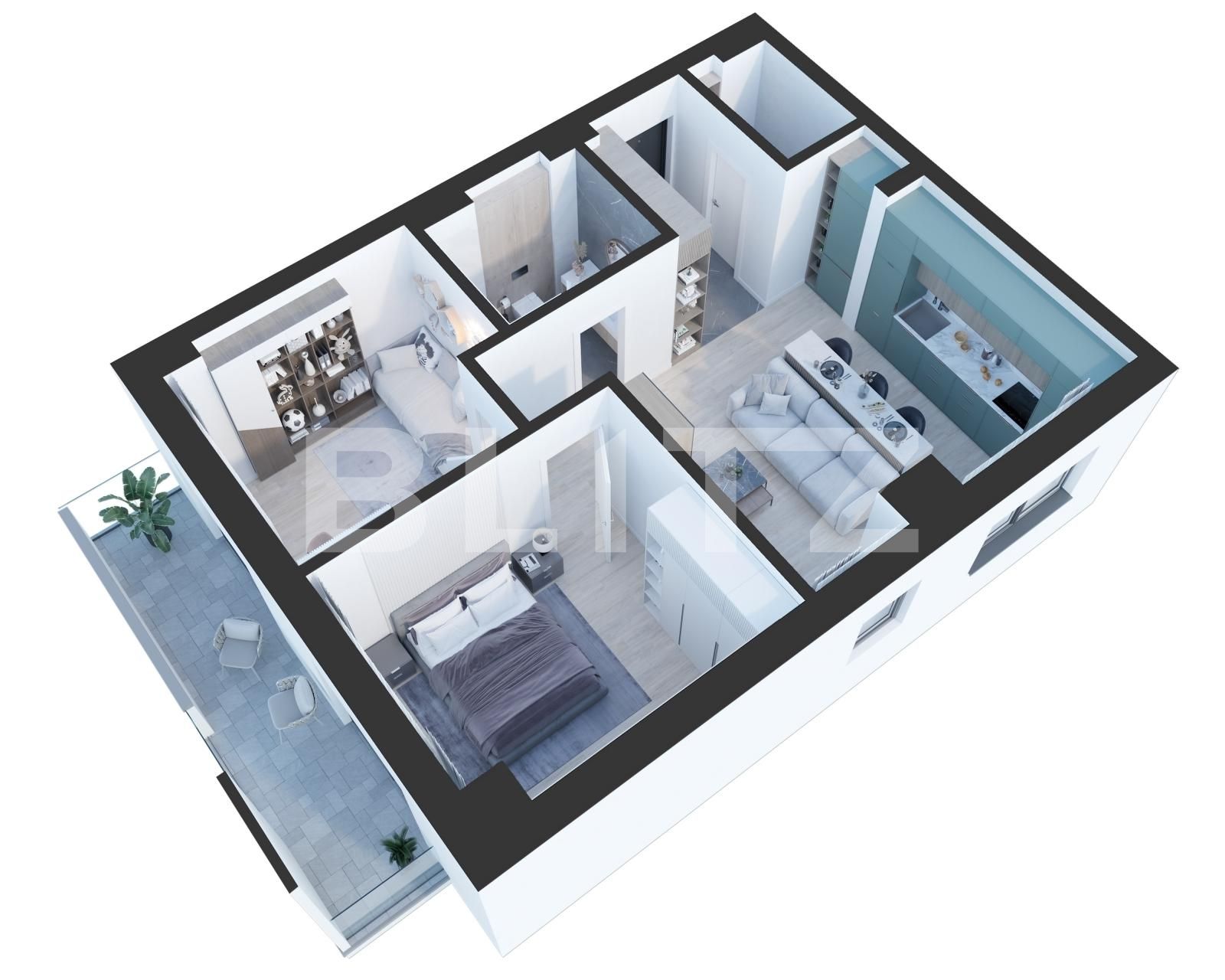 Apartament de 3 camere, 68 mp, 2 bai, balcon, zona Nicolina 